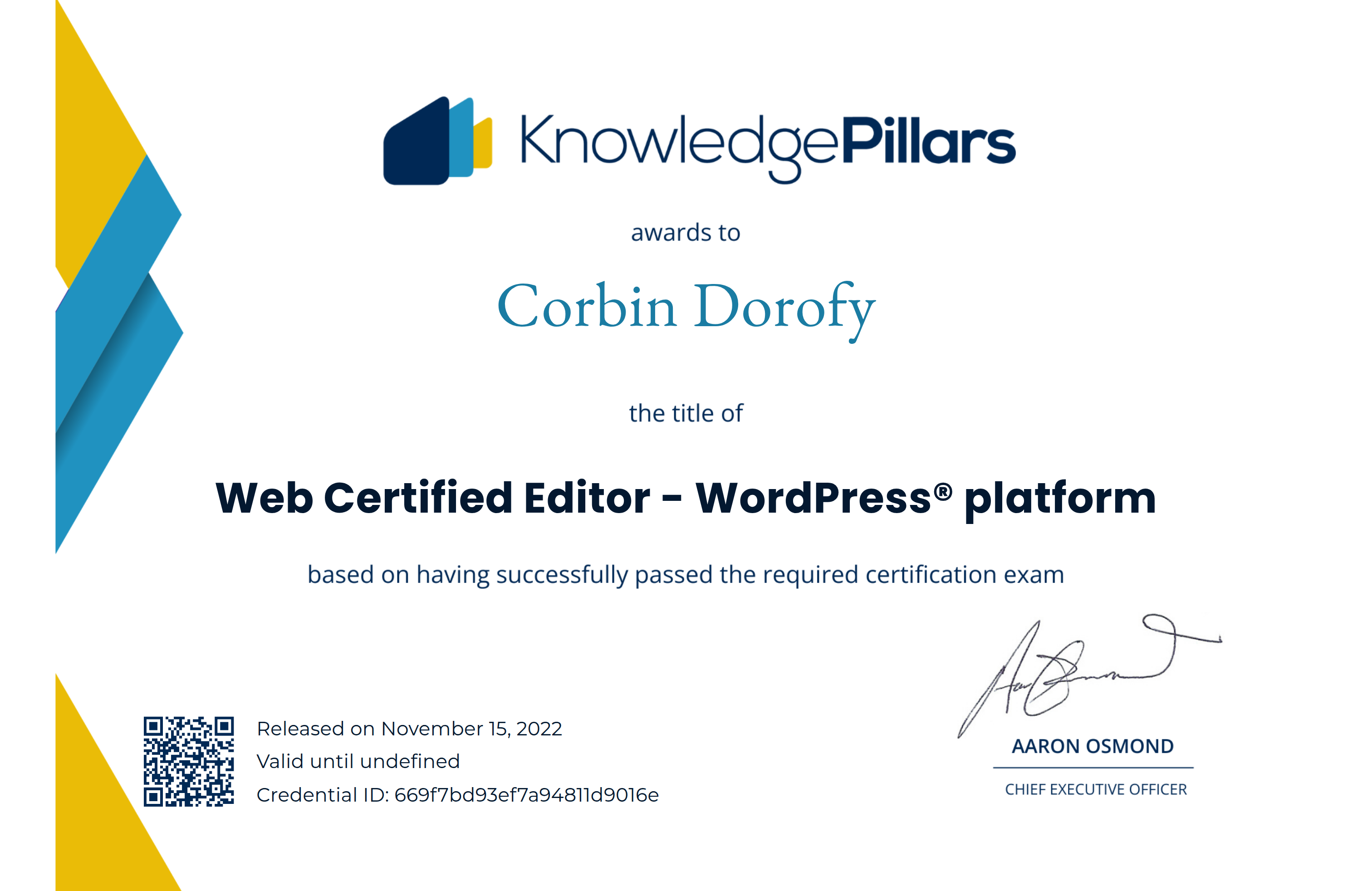 WordPress Certified Editor - Corbin Dorofy